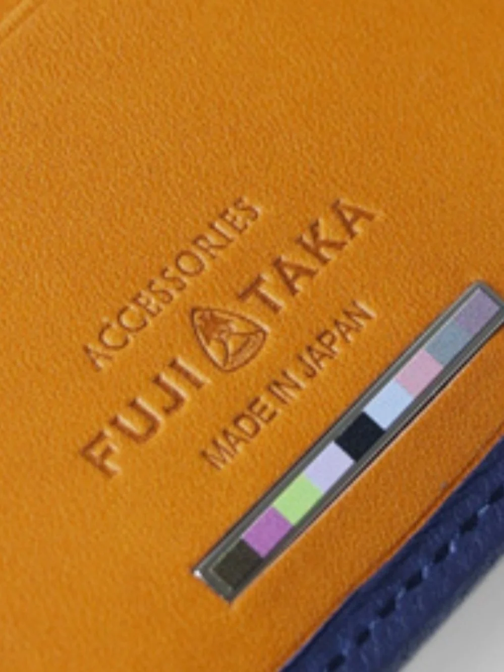 FUJITAKA Blue & Cognac Leather Accessory MULTI-Card Wallet W/ Coinpocket
